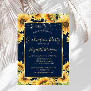 Sunflowers,Wood,Frame Navy Blue Graduation Invitation