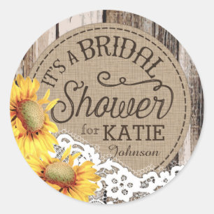 Sunflowers Wood Lace Rustic Bridal Shower Label