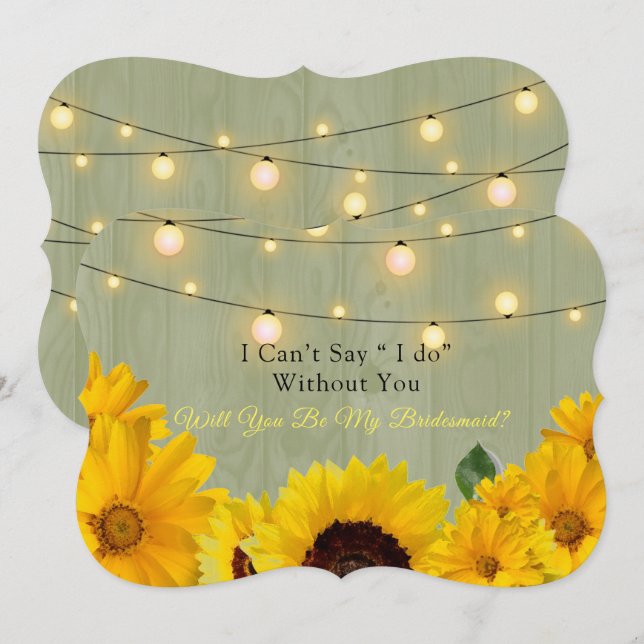 Sunflowers Wood Lights Will You Be My Bridesmaid Invitation (Front/Back)