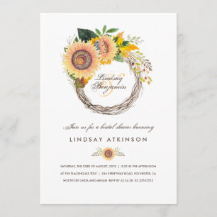 Sunflowers Wreath Rustic Fall Bridal Shower Invitation