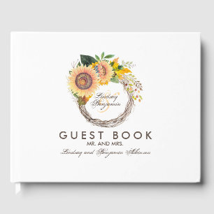 Sunflowers Wreath Rustic Fall Wedding Guest Book