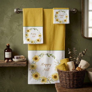 Sunflowers wreath with customisable text  bath tow towel set