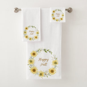 Sunflowers wreath with customisable text bath towel set
