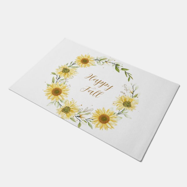 Sunflowers wreath with customisable text  doormat (Angled)
