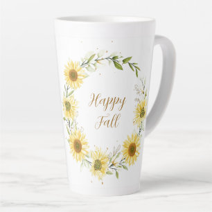 Sunflowers wreath with customisable text latte mug