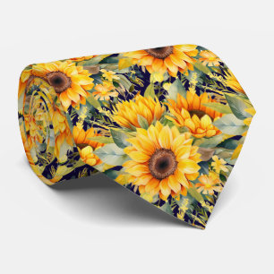 Sunflowers Yellow and Navy Blue Floral Neck Tie