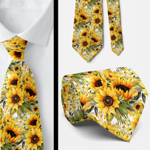 Sunflowers Yellow and White Floral Neck Tie