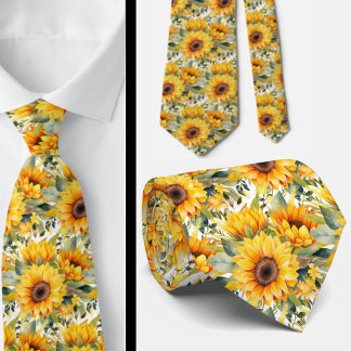 Sunflowers Yellow and White Floral Neck Tie
