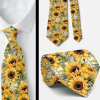 Sunflowers Yellow and White Floral Neck Tie