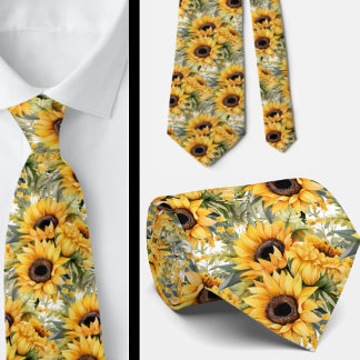 Sunflowers Yellow and White Floral Neck Tie