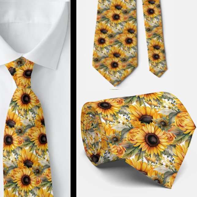 Sunflowers Yellow and White Floral Neck Tie (Creator Uploaded)