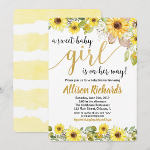 Sunflowers yellow baby shower invitation for girl