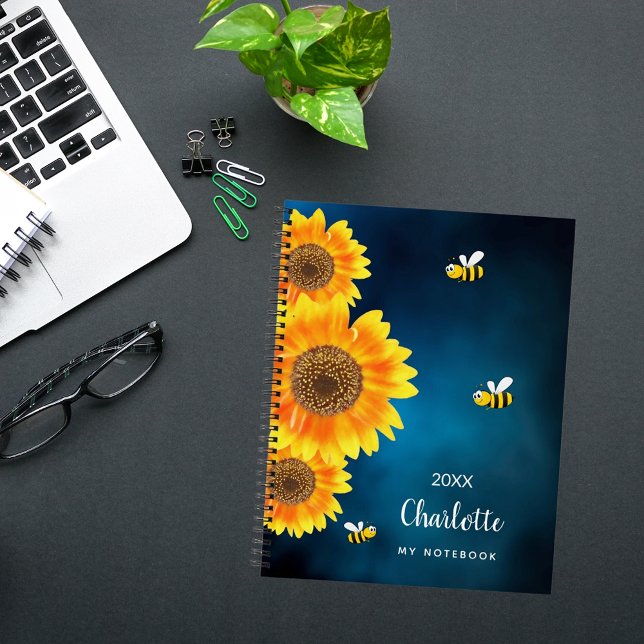 Sunflowers yellow bees blue sky name  notebook (Creator Uploaded)