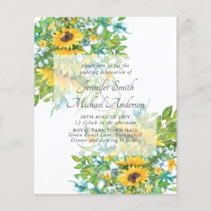 Sunflowers Yellow Blue Floral Leafy Wedding Invite