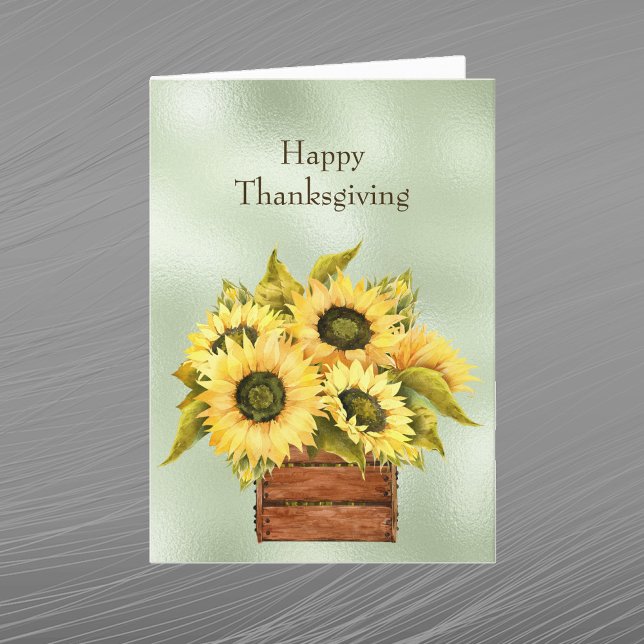 Sunflowers Yellow Box Watercolor Thanksgiving Holiday Card (Creator Uploaded)