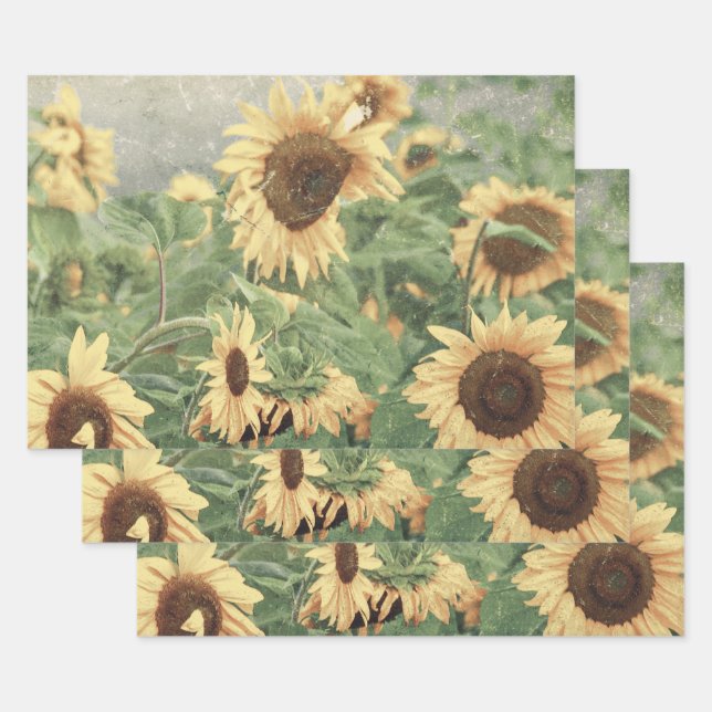 Sunflowers Yellow Decoupage Art Decorative Floral Wrapping Paper Sheet (Set)