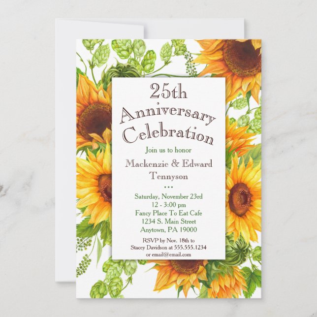 Sunflowers Yellow Floral Anniversary Invitation (Front)