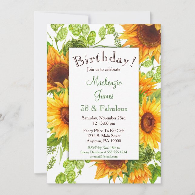 Sunflowers Yellow Floral Birthday Invitation (Front)