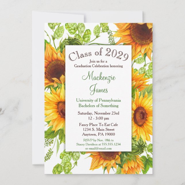 Sunflowers Yellow Floral Graduation Invitation (Front)