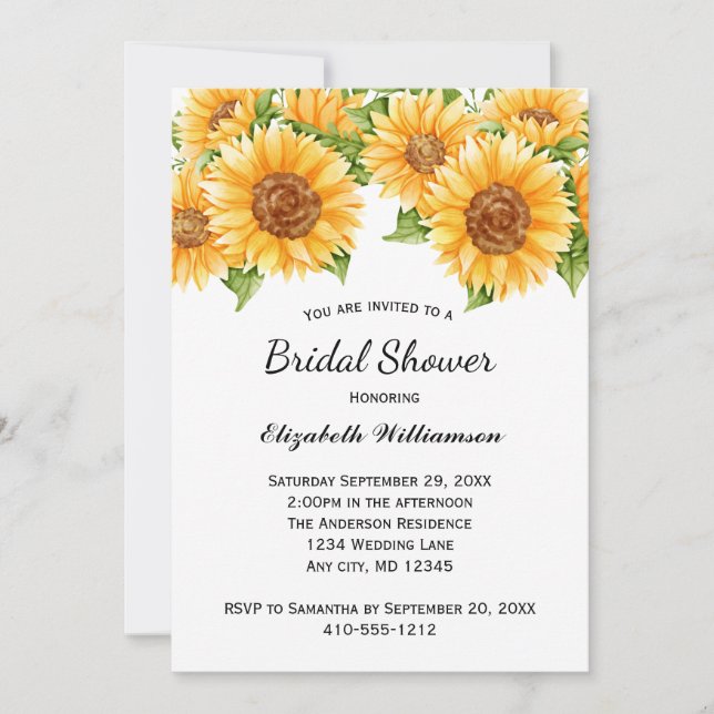 Sunflowers Yellow Floral Rustic Bridal Shower Invitation (Front)