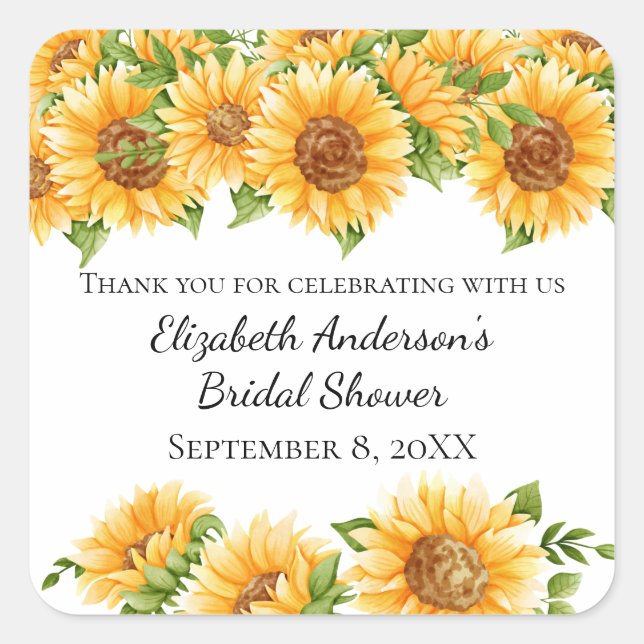 Sunflowers Yellow Floral Rustic Bridal Shower  Square Sticker (Front)