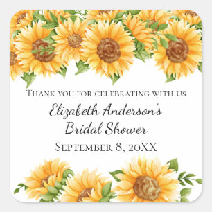 Sunflowers Yellow Floral Rustic Bridal Shower  Square Sticker