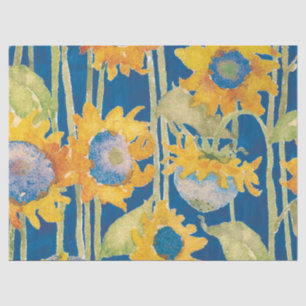 Sunflowers Yellow Floral Watercolor Blue Tissue Paper