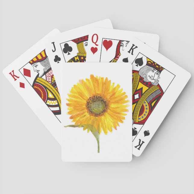 Sunflowers Yellow Flowers Watercolor Rustic Playing Cards (Back)