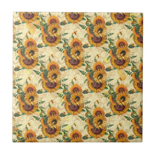 Sunflowers Yellow Gold Honeycomb Bees Tile
