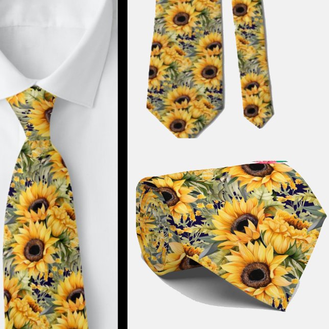 Sunflowers Yellow Gold Navy Blue Floral Neck Tie (Creator Uploaded)