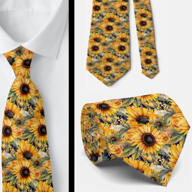 Sunflowers Yellow Navy Blue Floral Neck Tie (Creator Uploaded)