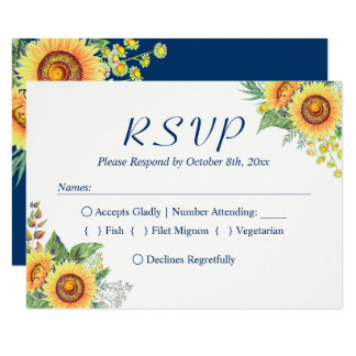 Sunflowers Yellow Navy Blue Rustic Wedding RSVP Card Sunflowers Yellow Navy Blue Rustic Wedding RSVP Card