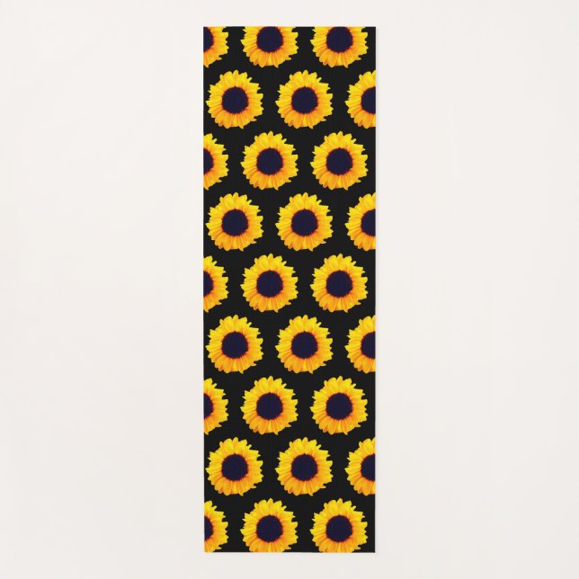 Sunflowers Yellow Orange Black Floral Yoga Mat (Front)