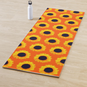 Sunflowers Yellow Orange Floral Black Yoga Mat