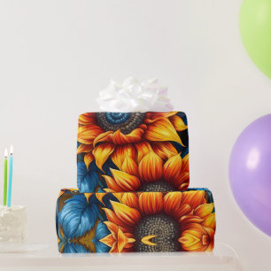 Sunflowers yellow red and Blue Wrapping Paper