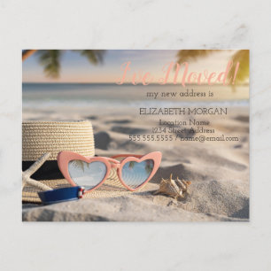 Sunglass,Hat,Seashell Beach New Address Announcement Postcard