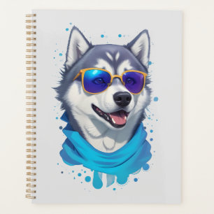 Sunglass-Wearing Husky Dog in Playful Splash Planner