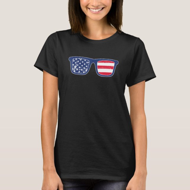 Sunglasses American Usa Flag 4th Of July Independe T-Shirt (Front)