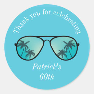 Sunglasses and Palm Trees blue Classic Round Stick Sticker