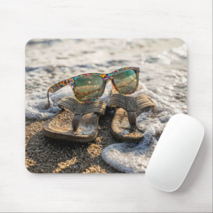 Sunglasses and Sandals In Ocean Surf Mouse Mat