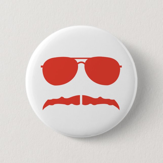 sunglasses and 'stache 6 cm round badge (Front)