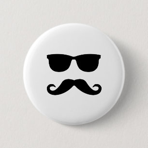 sunglasses and 'stache 6 cm round badge