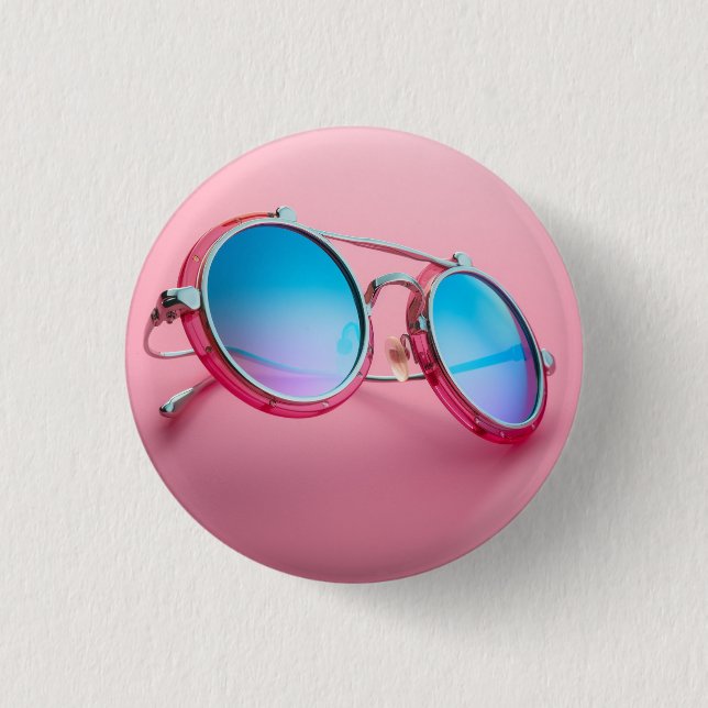Sunglasses badge, button, pin, pink cool 3 cm round badge (Front)