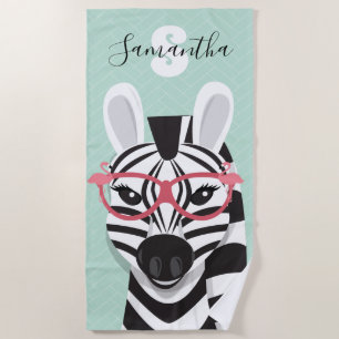 Sunglasses Black White Zebra Pink Flamingo Name Beach Towel