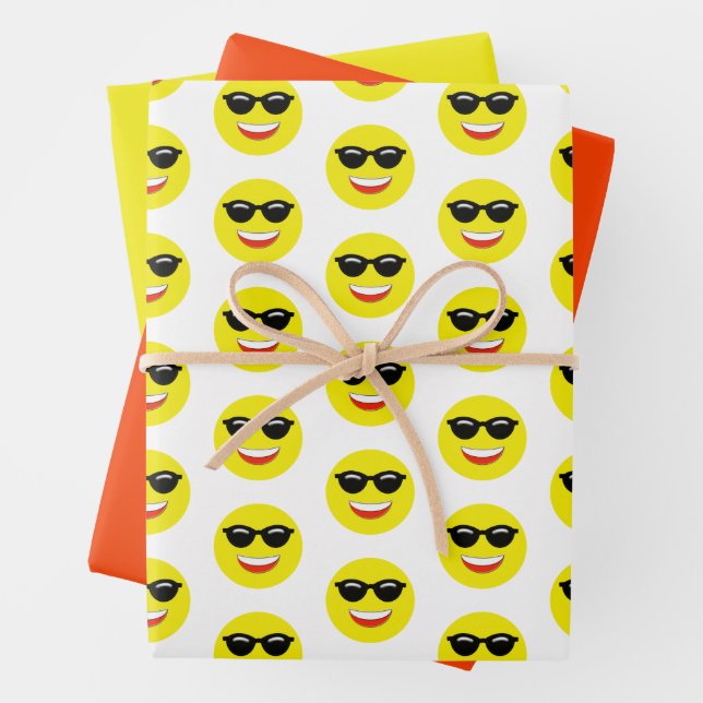 Sunglasses Chill Cool Emoji Pattern Wrapping Paper Sheet (In situ)