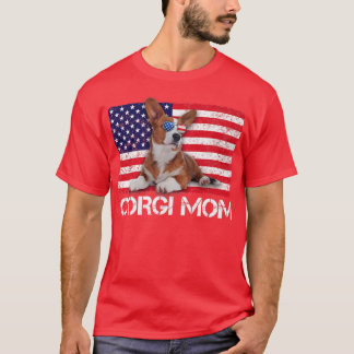 Sunglasses Corgi Mum Flag American USA Dog Lover  T-Shirt