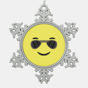Sunglasses Emoji Snowflake Pewter Christmas Ornament