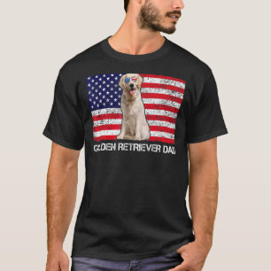Sunglasses Golden Retriever Dad Flag American Usa  T-Shirt