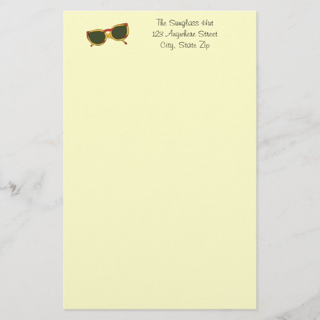 Sunglasses in yellow and red on Stationery (Front)
