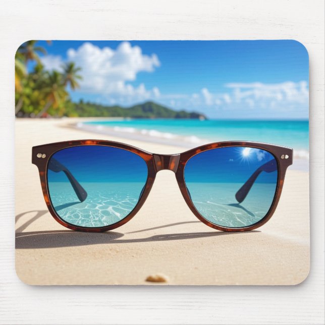 Sunglasses on beach mouse mat (Front)